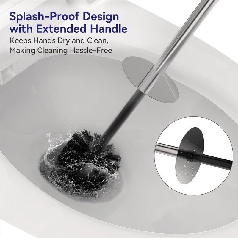 DOWRY Stainless Steel Toilet Bowl Brush and Holder for Bathroom Storage Organization Deep Cleaning Covered Brush Cleaner,Nickel Square - Image 3